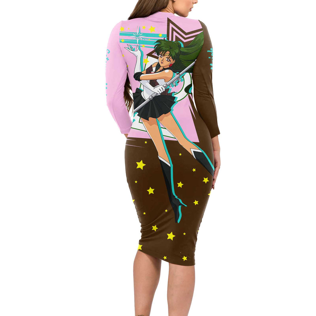 Sailor Pluto Setsuna Meioh - Sailpor Moon Long Sleeve Bodycon Dress Anime Style