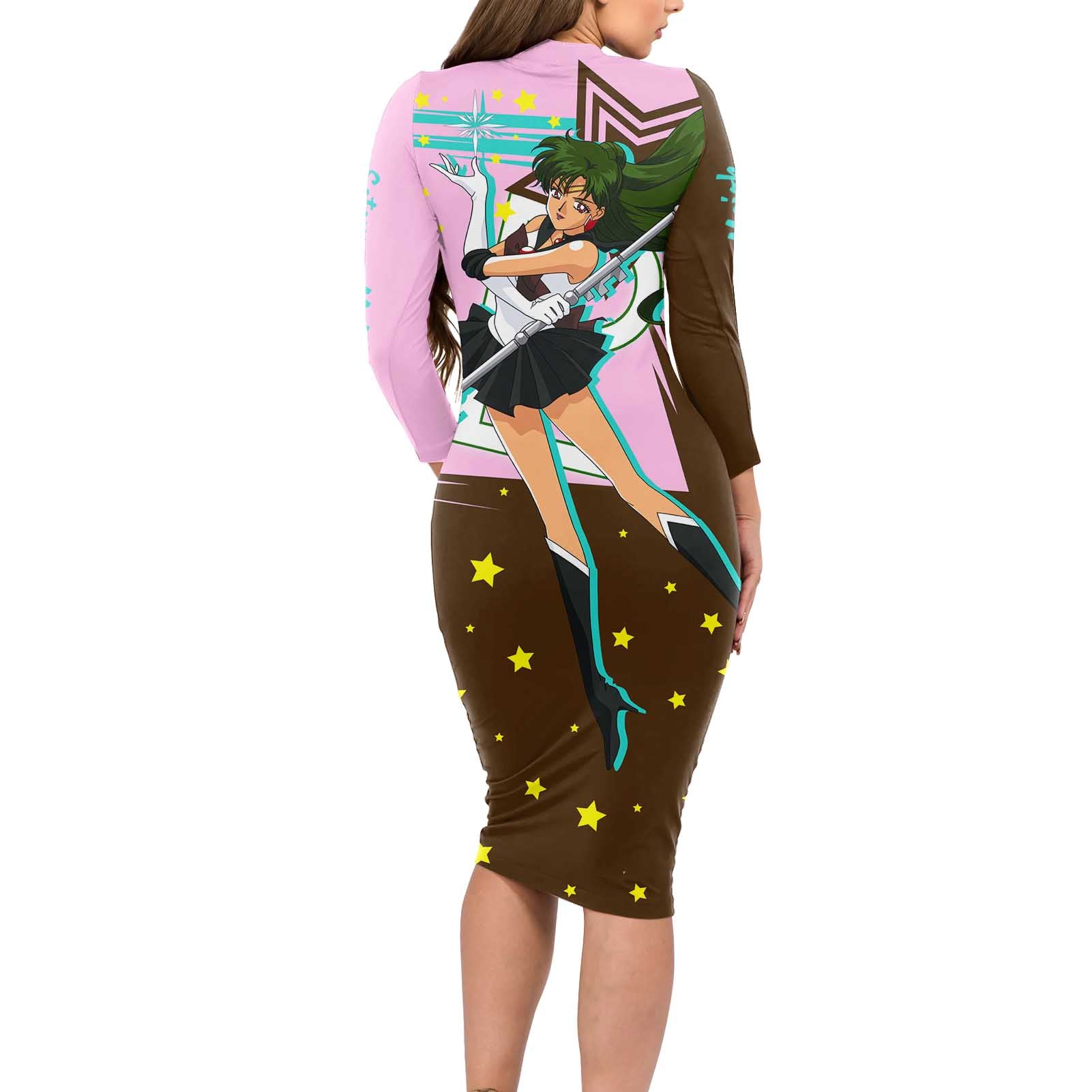 Sailor Pluto Setsuna Meioh - Sailpor Moon Long Sleeve Bodycon Dress Anime Style