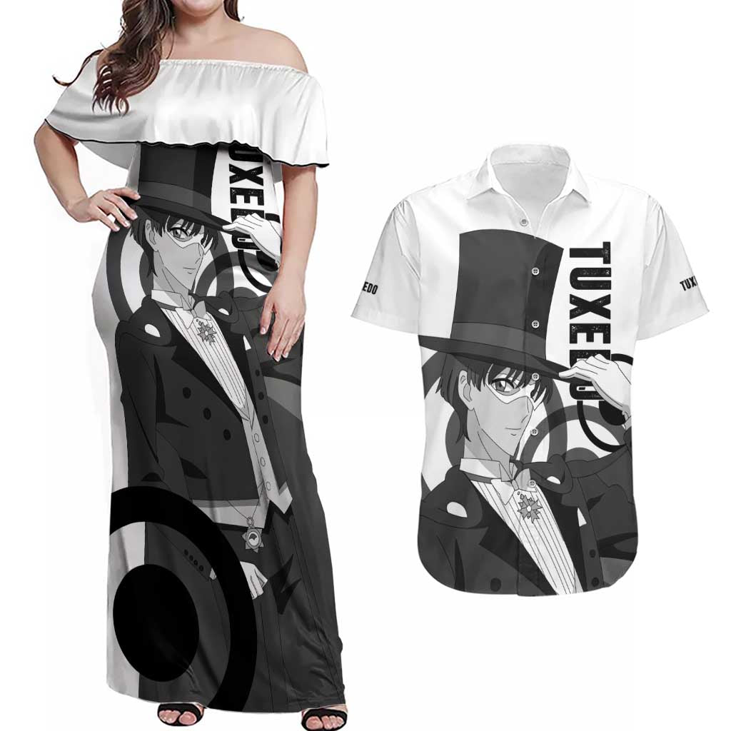 Tuxedo - Sasilor Moon Couples Matching Off Shoulder Maxi Dress and Hawaiian Shirt Anime Style