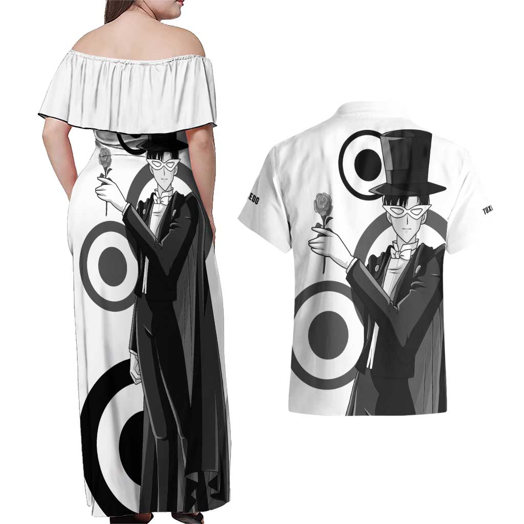 Tuxedo - Sasilor Moon Couples Matching Off Shoulder Maxi Dress and Hawaiian Shirt Anime Style
