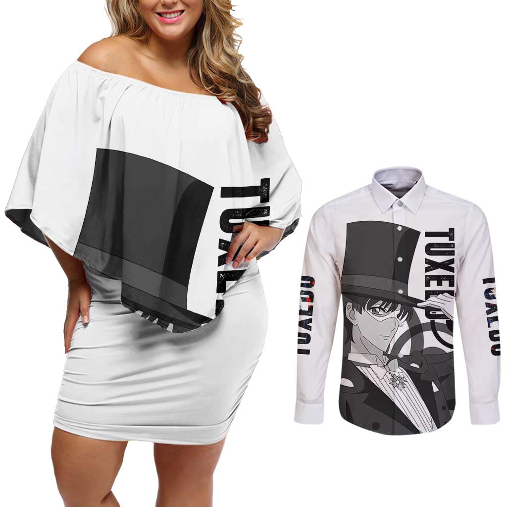 Tuxedo - Sasilor Moon Couples Matching Off Shoulder Short Dress and Long Sleeve Button Shirt Anime Style