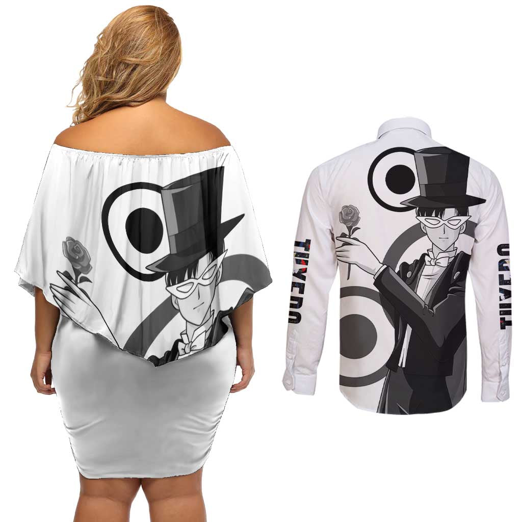 Tuxedo - Sasilor Moon Couples Matching Off Shoulder Short Dress and Long Sleeve Button Shirt Anime Style