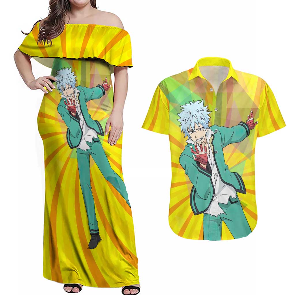 Shun Kaidou - Saiki K Couples Matching Off Shoulder Maxi Dress and Hawaiian Shirt Anime Style