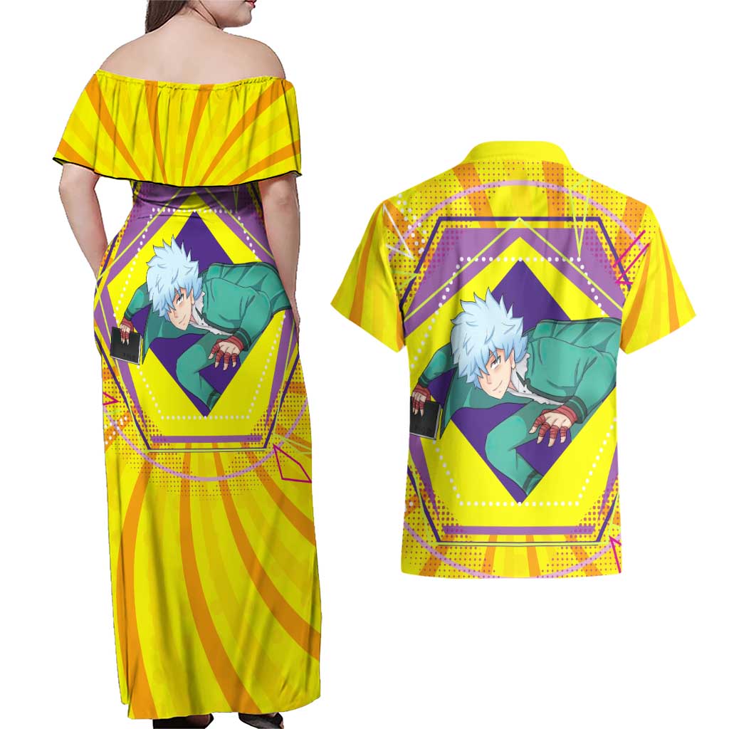 Shun Kaidou - Saiki K Couples Matching Off Shoulder Maxi Dress and Hawaiian Shirt Anime Style