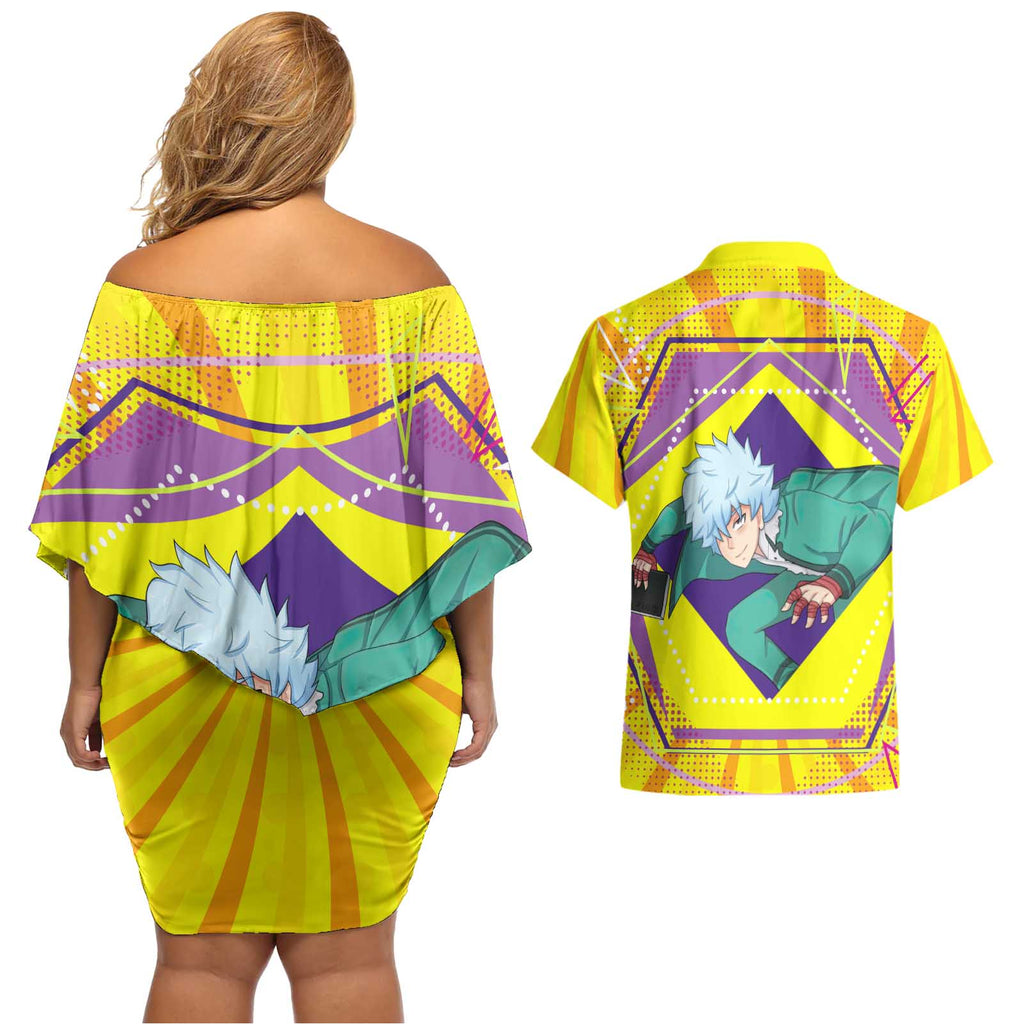 Shun Kaidou - Saiki K Couples Matching Off Shoulder Short Dress and Hawaiian Shirt Anime Style