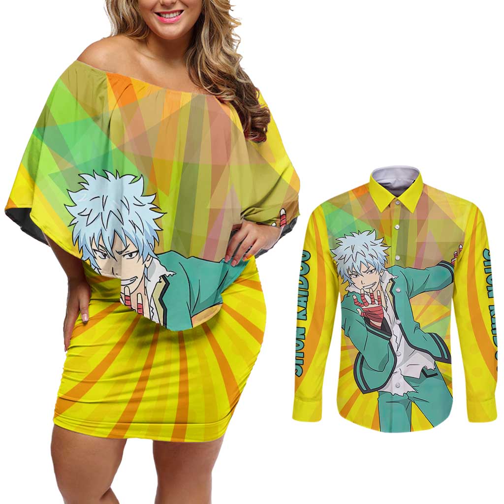Shun Kaidou - Saiki K Couples Matching Off Shoulder Short Dress and Long Sleeve Button Shirt Anime Style