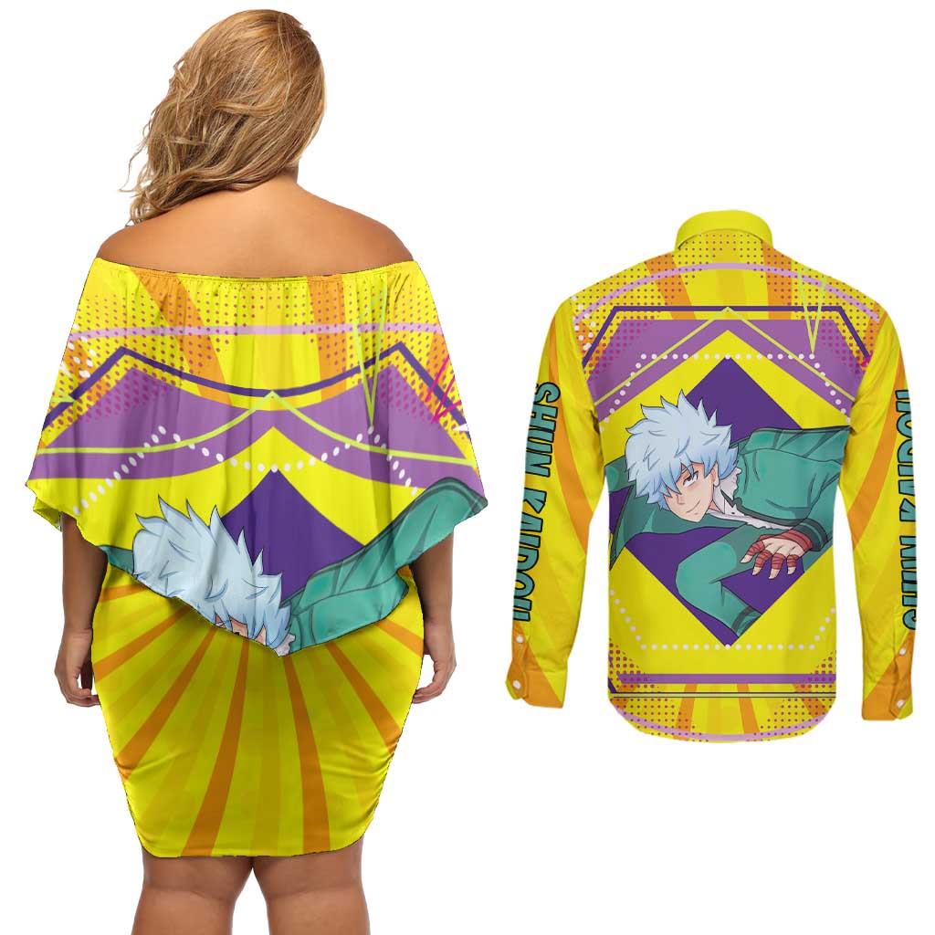 Shun Kaidou - Saiki K Couples Matching Off Shoulder Short Dress and Long Sleeve Button Shirt Anime Style