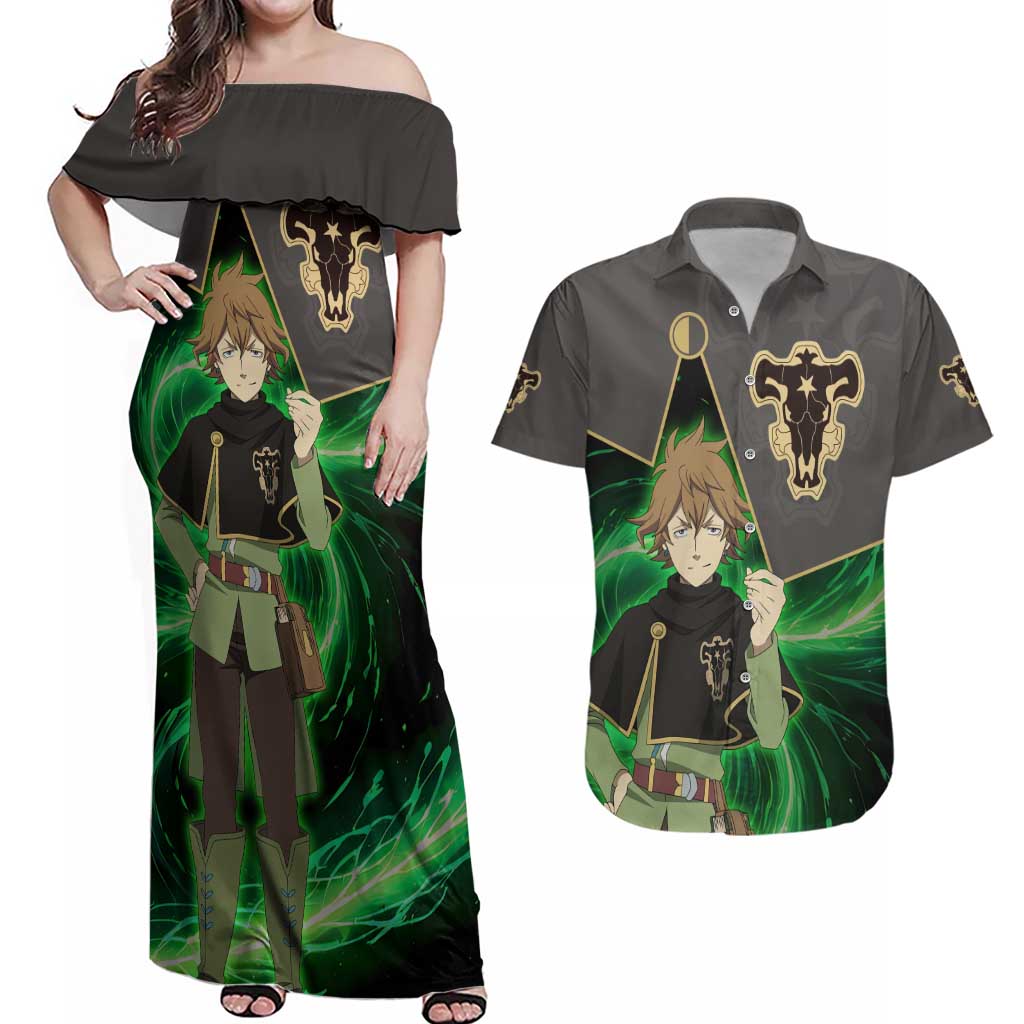 Black Bull Finral Roulacase - Black Clover Couples Matching Off Shoulder Maxi Dress and Hawaiian Shirt Anime Style