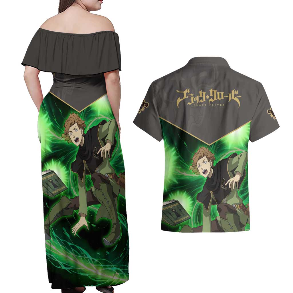 Black Bull Finral Roulacase - Black Clover Couples Matching Off Shoulder Maxi Dress and Hawaiian Shirt Anime Style