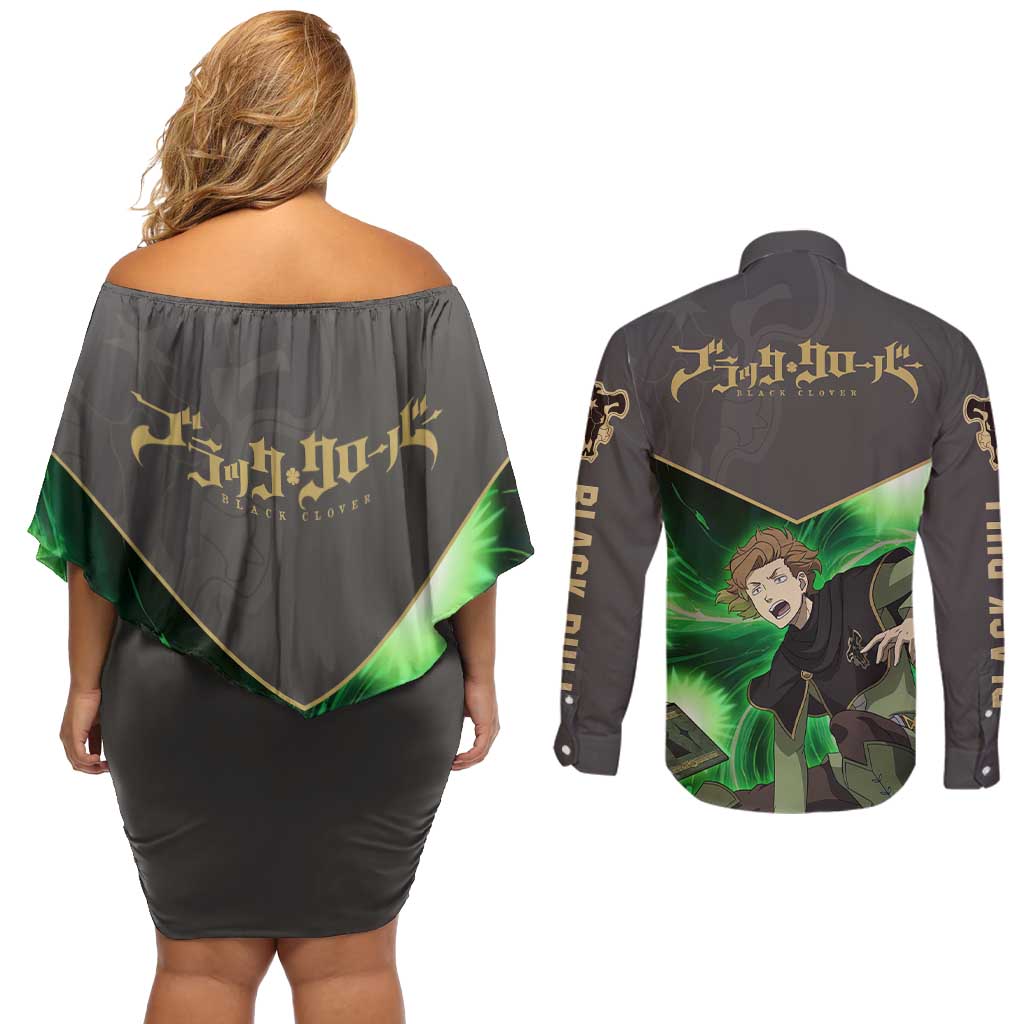 Black Bull Finral Roulacase - Black Clover Couples Matching Off Shoulder Short Dress and Long Sleeve Button Shirt Anime Style