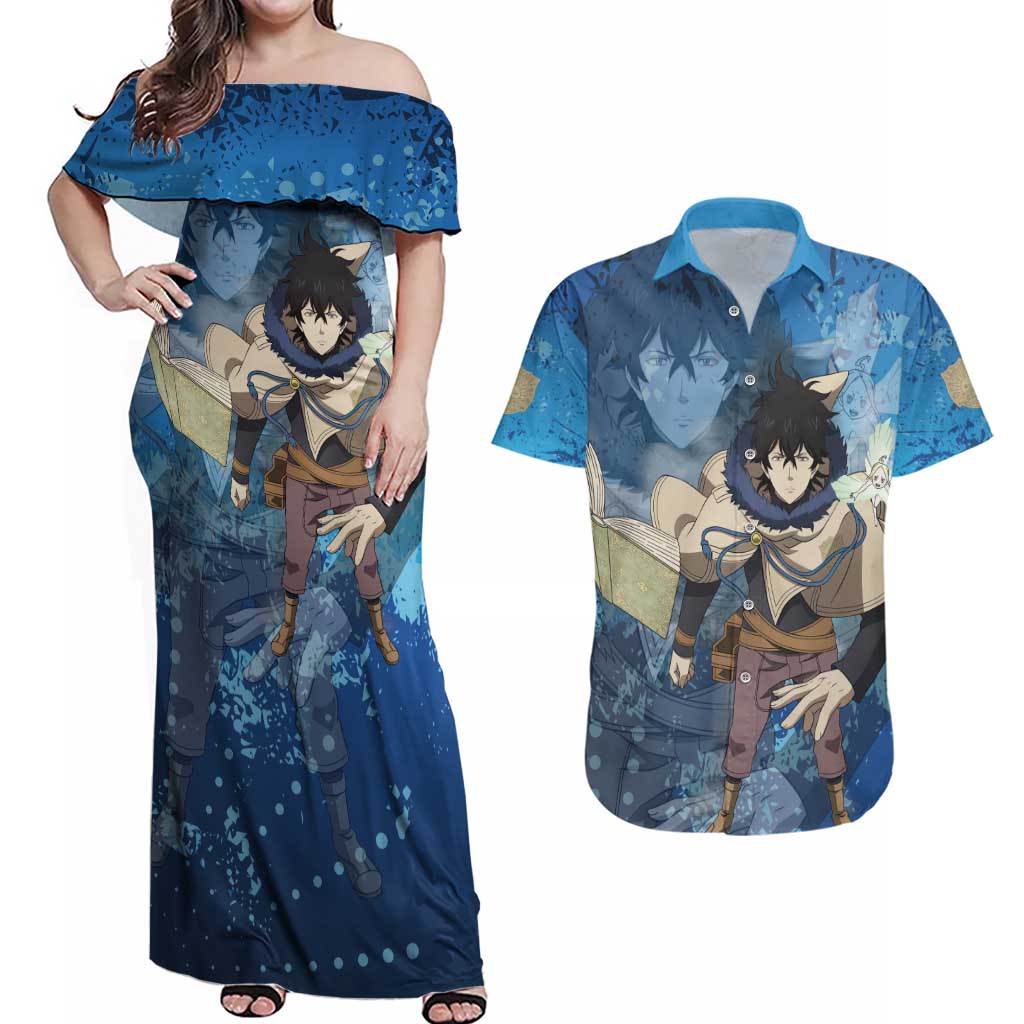 Golden Dawn Yuno - Black Clover M Couples Matching Off Shoulder Maxi Dress and Hawaiian Shirt Anime Style