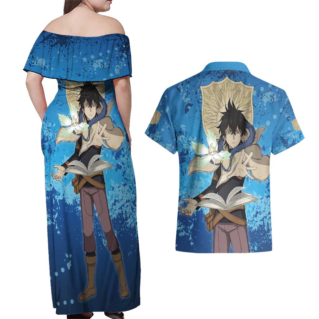 Golden Dawn Yuno - Black Clover M Couples Matching Off Shoulder Maxi Dress and Hawaiian Shirt Anime Style