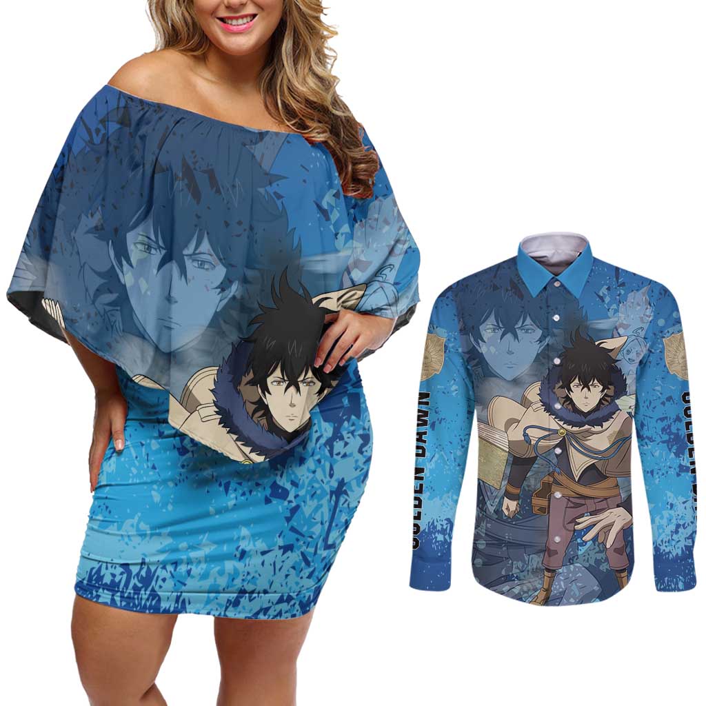 Golden Dawn Yuno - Black Clover M Couples Matching Off Shoulder Short Dress and Long Sleeve Button Shirt Anime Style
