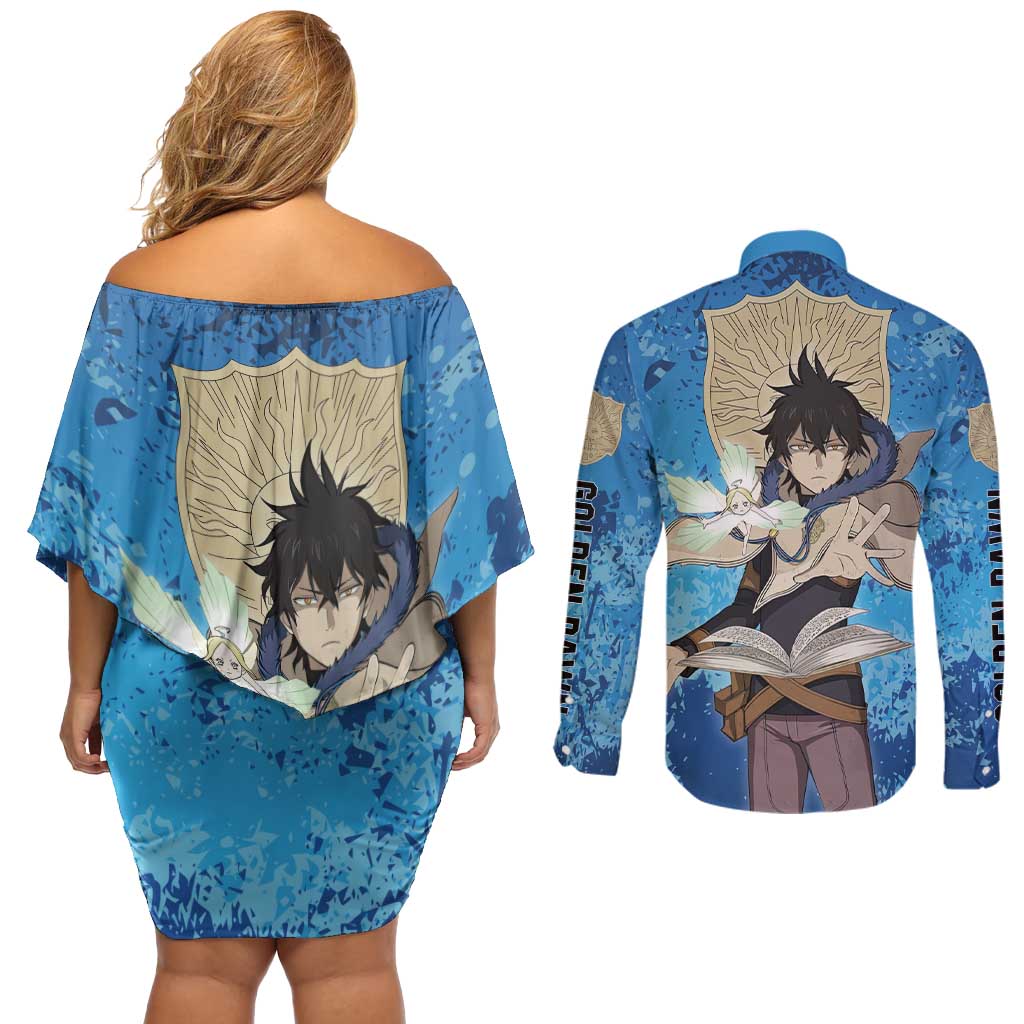Golden Dawn Yuno - Black Clover M Couples Matching Off Shoulder Short Dress and Long Sleeve Button Shirt Anime Style