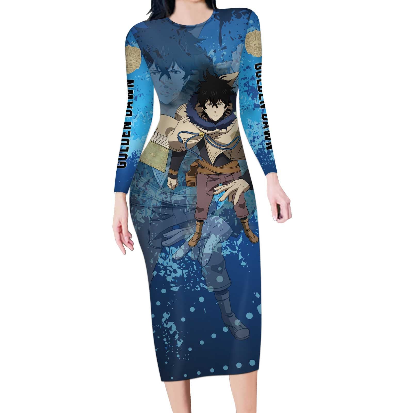 Golden Dawn Yuno - Black Clover M Long Sleeve Bodycon Dress Anime Style