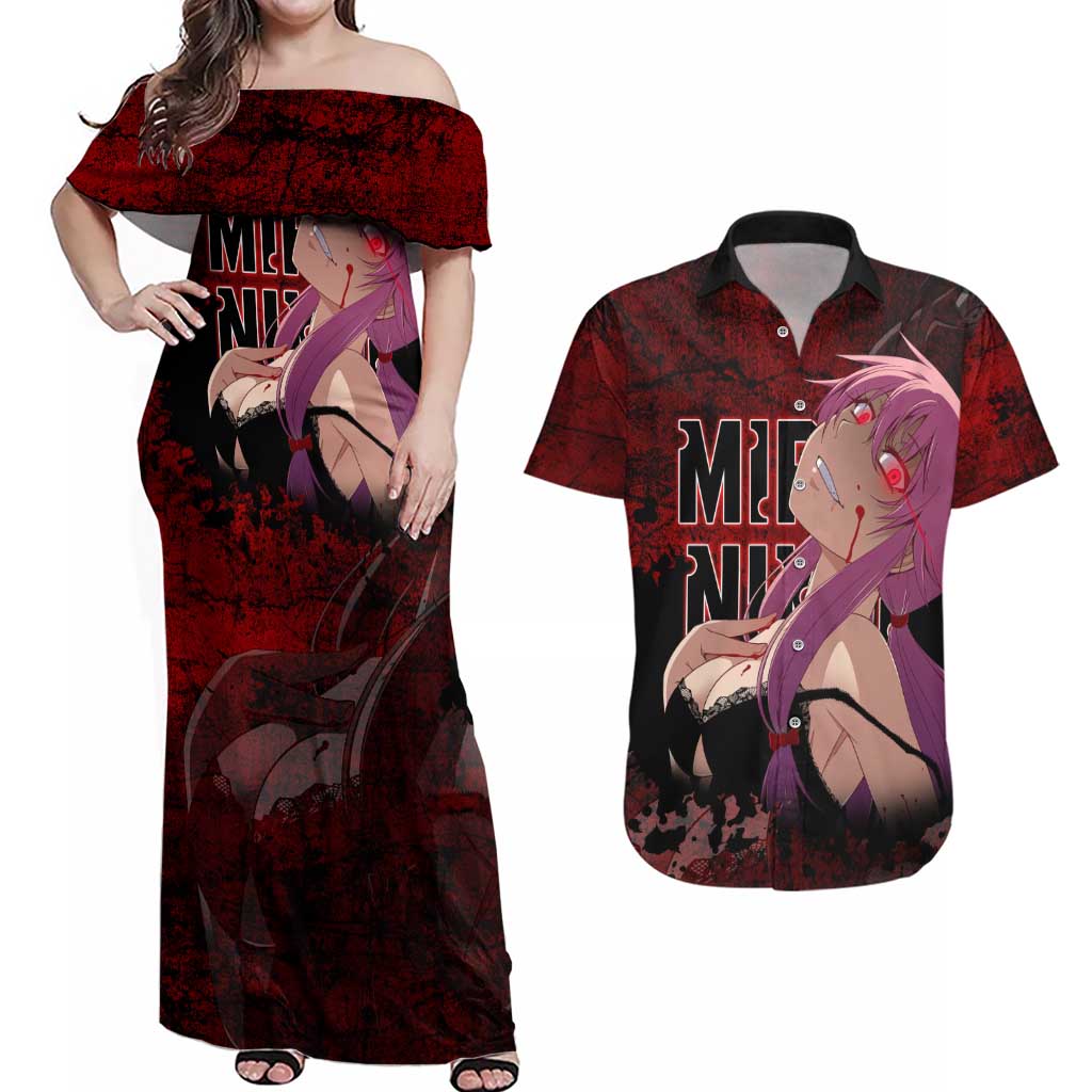 Yuno Gasai - Future Diary Couples Matching Off Shoulder Maxi Dress and Hawaiian Shirt Anime Style