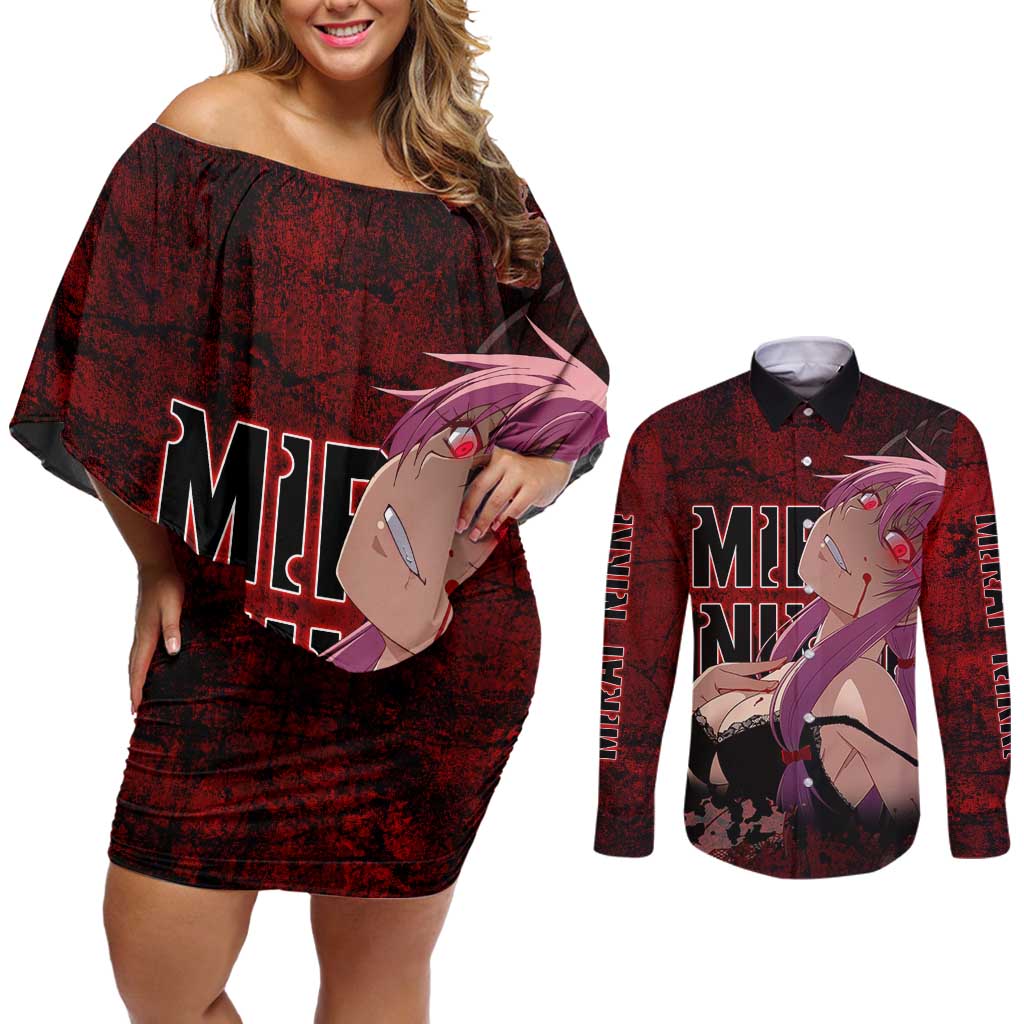 Yuno Gasai - Future Diary Couples Matching Off Shoulder Short Dress and Long Sleeve Button Shirt Anime Style