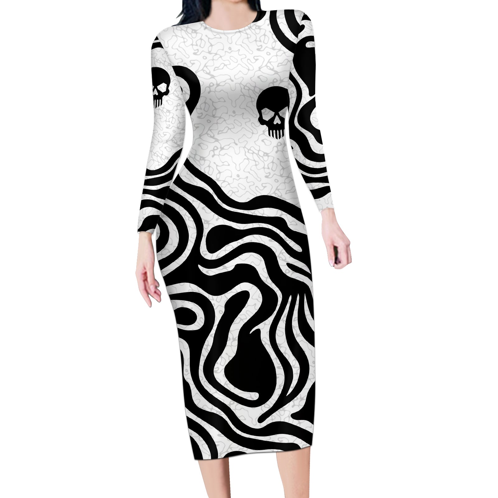 skull-long-sleeve-bodycon-dress-born-to-die