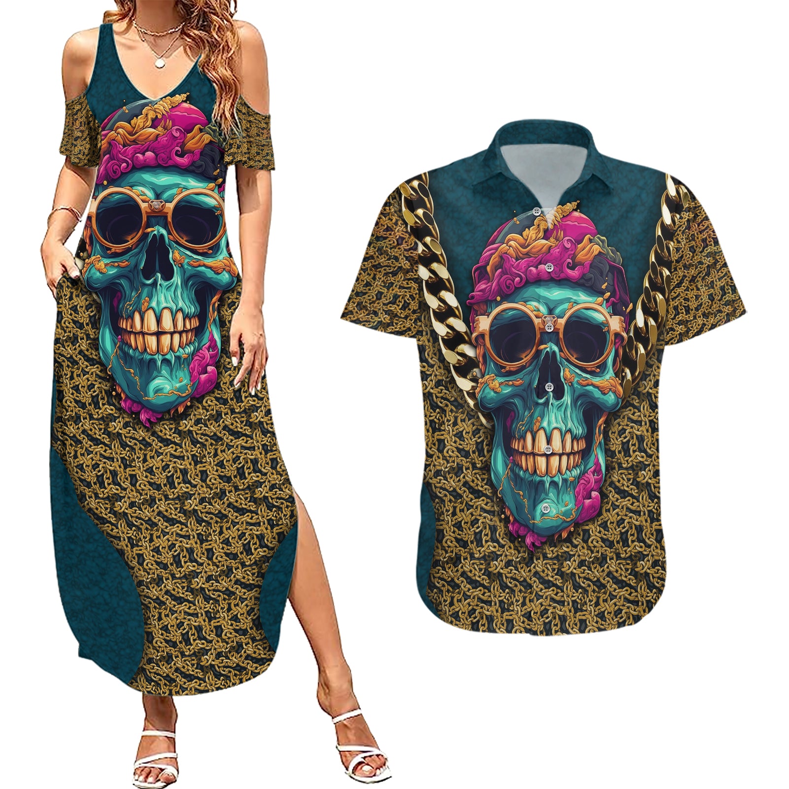 skull-gang-couples-matching-summer-maxi-dress-and-hawaiian-shirt-sic-transit-gloria-mundi
