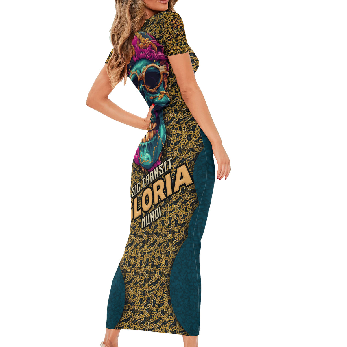 skull-gang-family-matching-short-sleeve-bodycon-dress-and-hawaiian-shirt-sic-transit-gloria-mundi