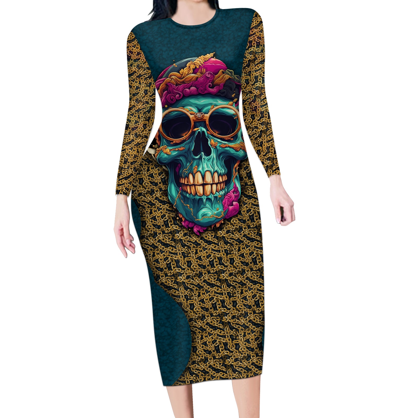 skull-gang-long-sleeve-bodycon-dress-sic-transit-gloria-mundi