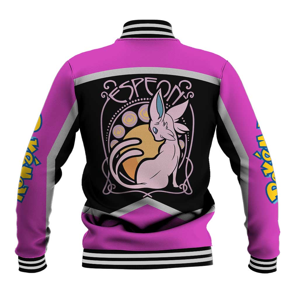 Espeon and Eeveelutions Baseball Jacket with Neon Elemental Designs and Pink Pokémon Theme - The Mazicc