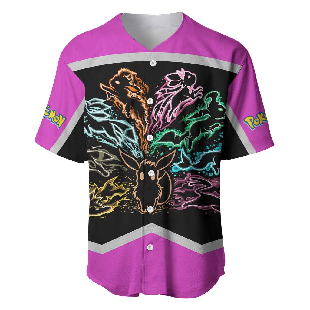 Espeon and Eeveelutions Baseball Jersey with Neon Elemental Designs and Pink Pokémon Theme - The Mazicc