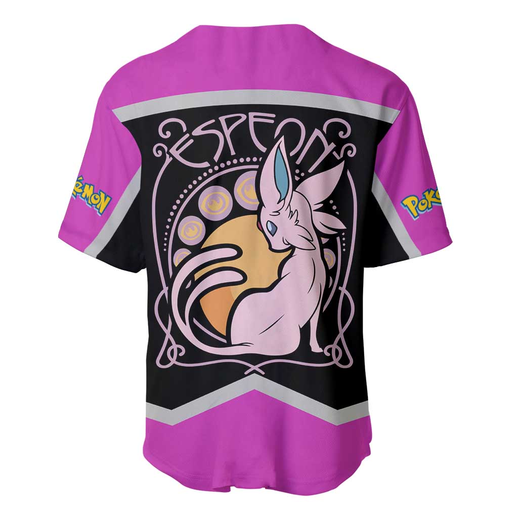 Espeon and Eeveelutions Baseball Jersey with Neon Elemental Designs and Pink Pokémon Theme - The Mazicc