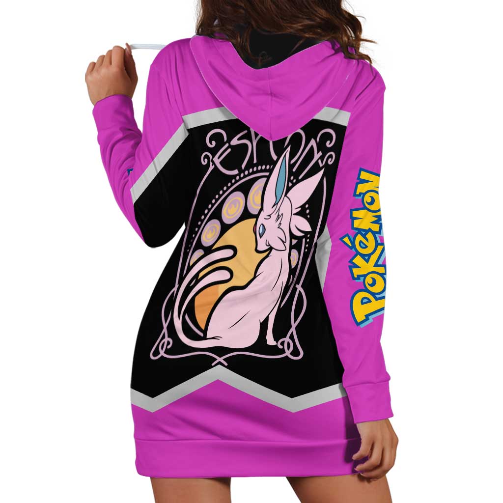 Espeon and Eeveelutions Hoodie Dress with Neon Elemental Designs and Pink Pokémon Theme - The Mazicc