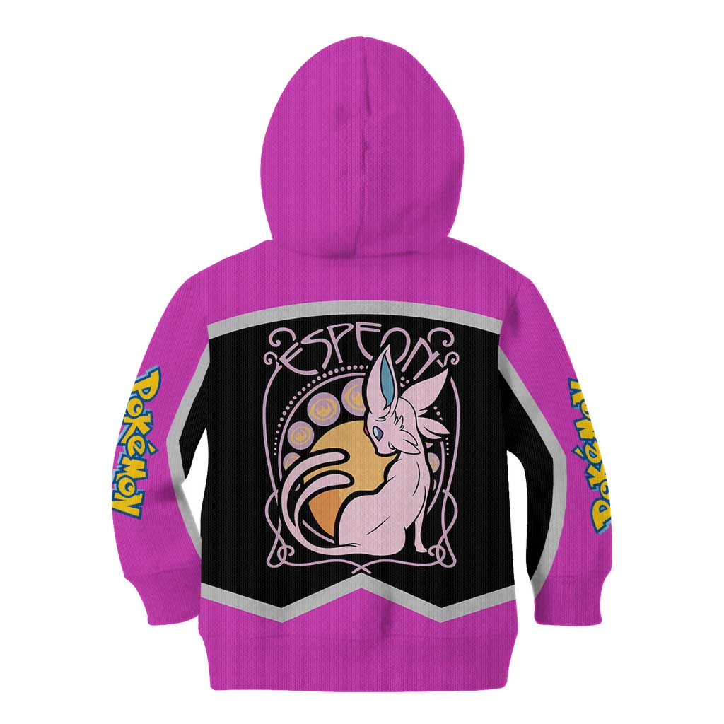 Espeon and Eeveelutions Kid Hoodie with Neon Elemental Designs and Pink Pokémon Theme - The Mazicc
