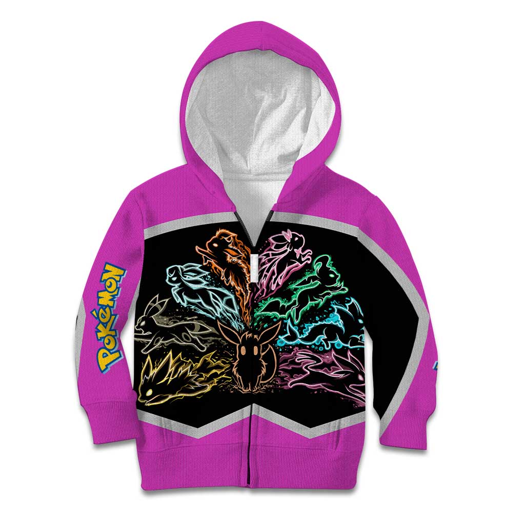 Espeon and Eeveelutions Kid Hoodie with Neon Elemental Designs and Pink Pokémon Theme - The Mazicc