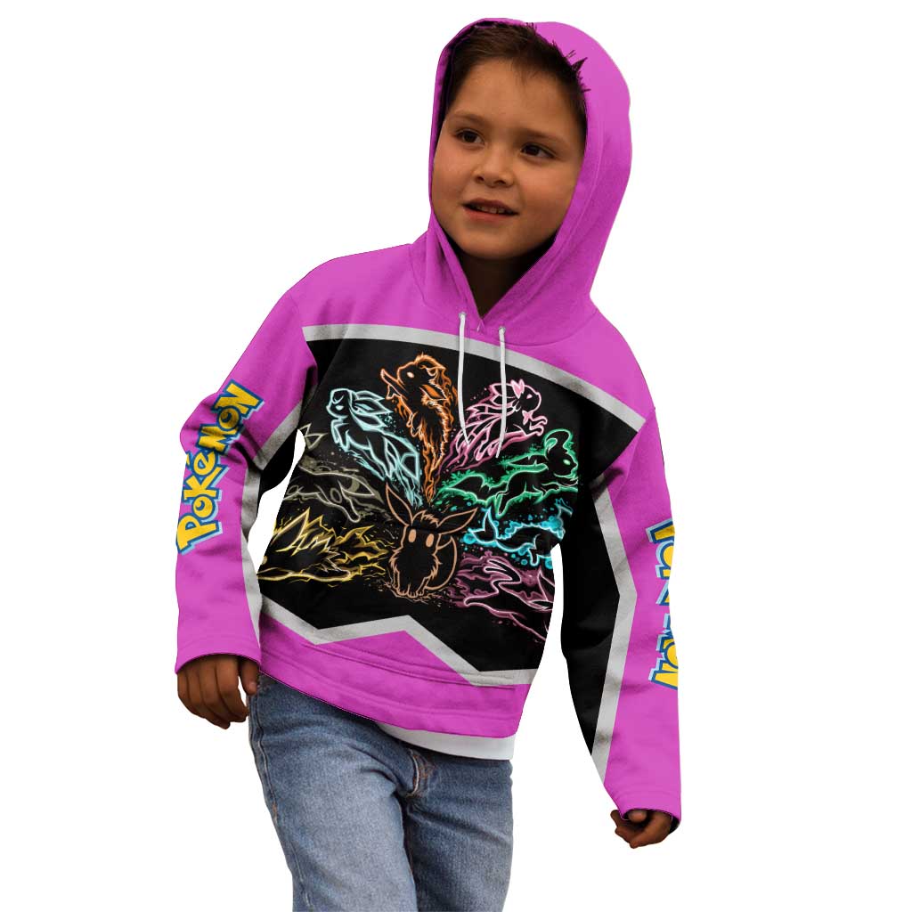 Espeon and Eeveelutions Kid Hoodie with Neon Elemental Designs and Pink Pokémon Theme - The Mazicc
