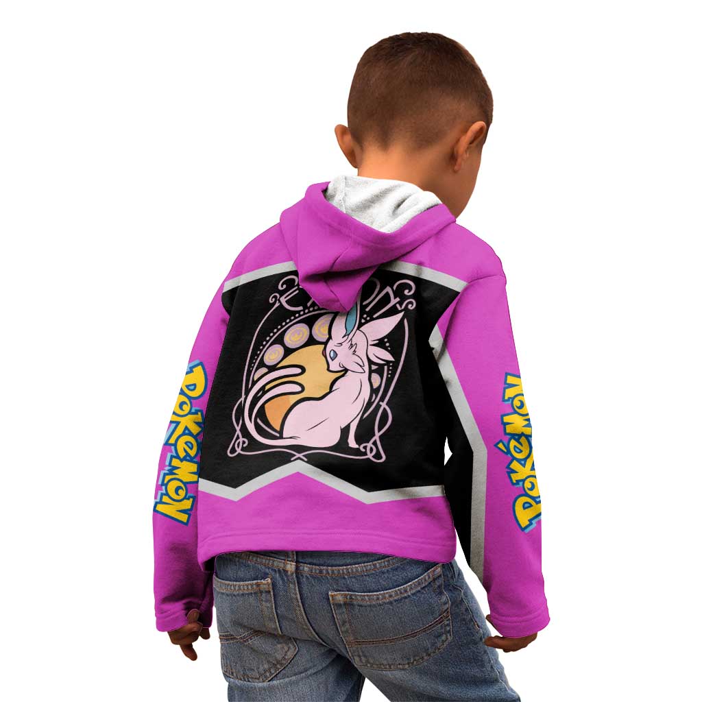 Espeon and Eeveelutions Kid Hoodie with Neon Elemental Designs and Pink Pokémon Theme - The Mazicc
