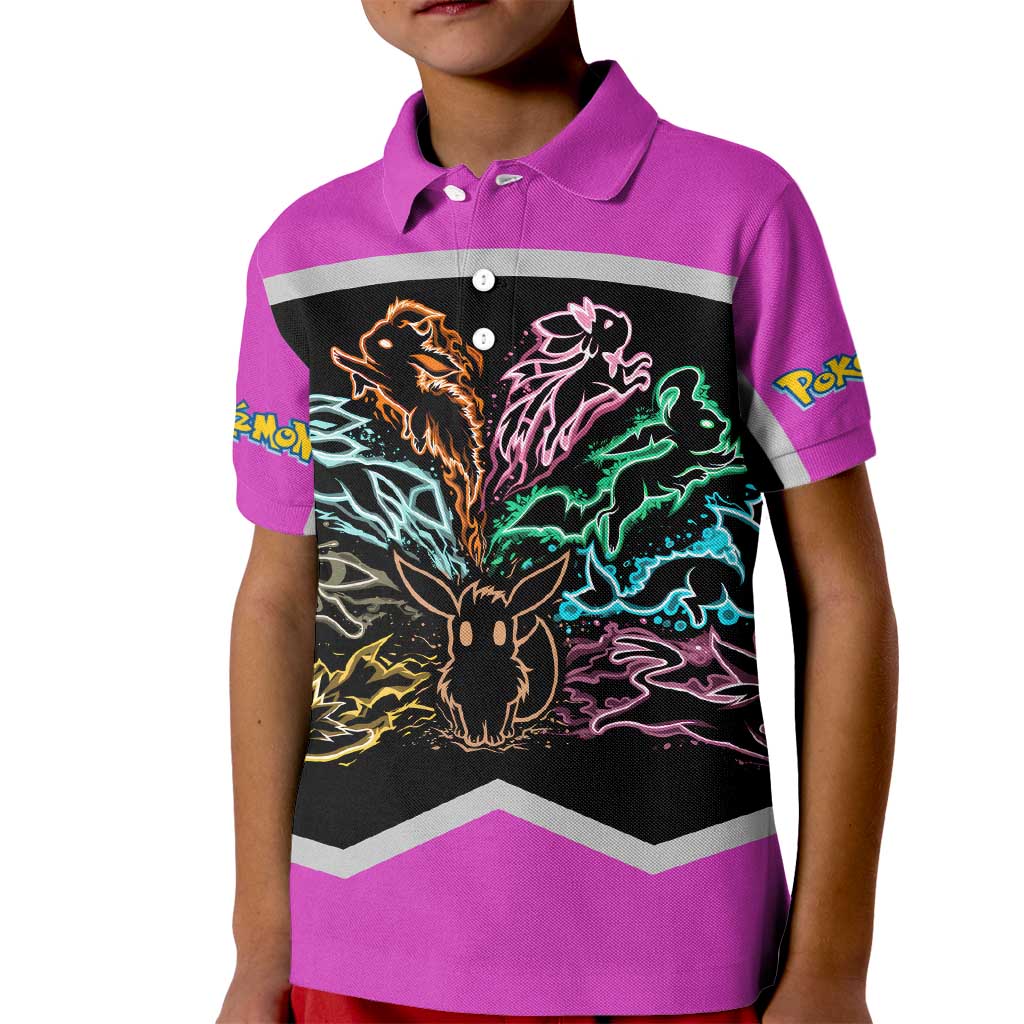 Espeon and Eeveelutions Kid Polo Shirt with Neon Elemental Designs and Pink Pokémon Theme - The Mazicc