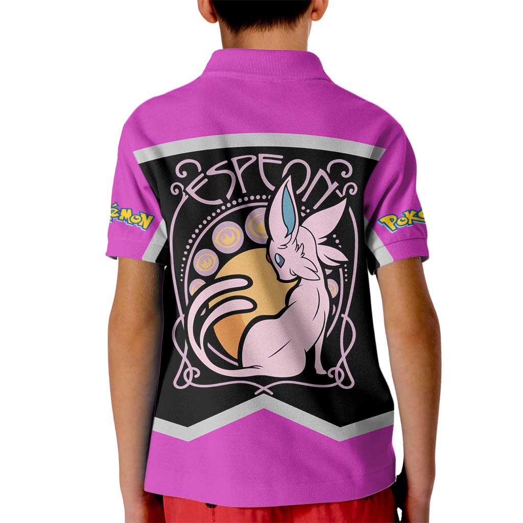 Espeon and Eeveelutions Kid Polo Shirt with Neon Elemental Designs and Pink Pokémon Theme - The Mazicc
