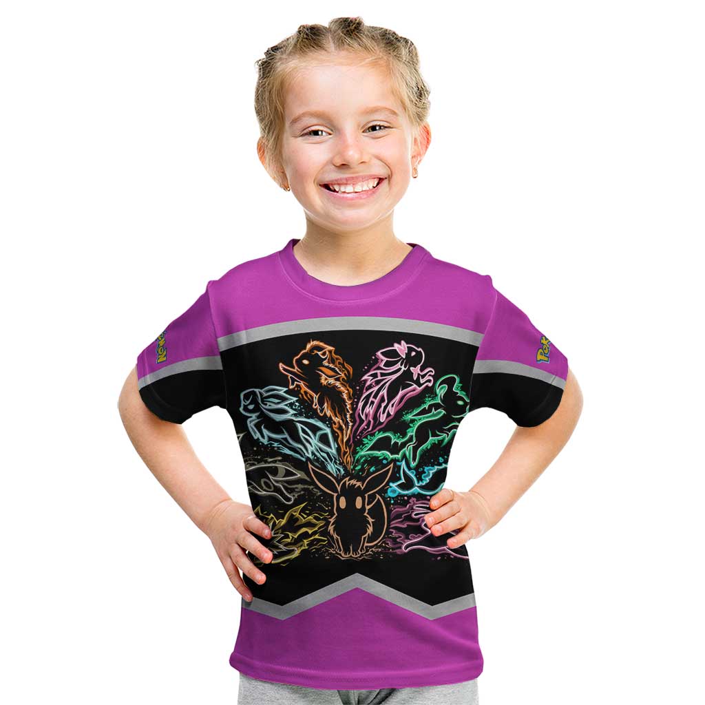 Espeon and Eeveelutions Kid T Shirt with Neon Elemental Designs and Pink Pokémon Theme - The Mazicc