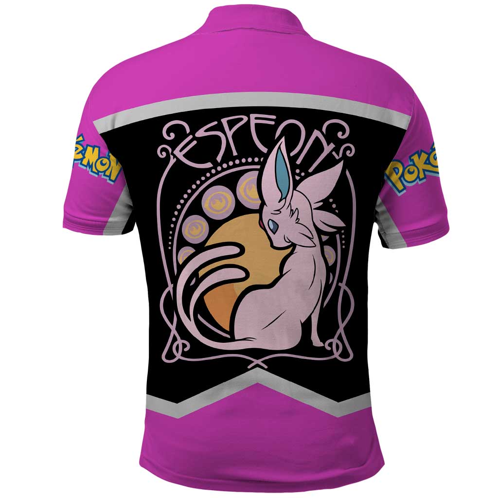Espeon and Eeveelutions Polo Shirt with Neon Elemental Designs and Pink Pokémon Theme - The Mazicc