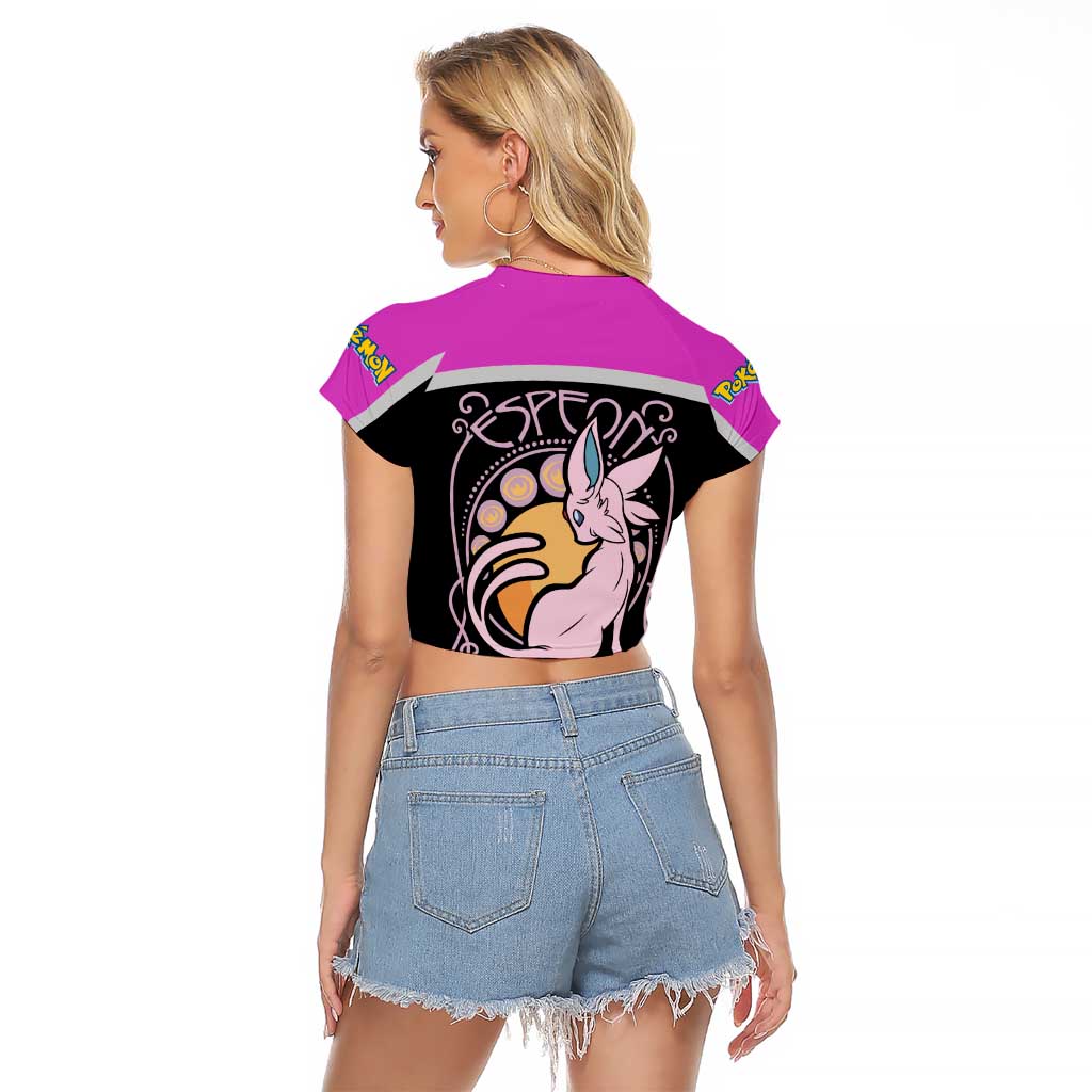 Espeon and Eeveelutions Raglan Cropped T Shirt with Neon Elemental Designs and Pink Pokémon Theme - The Mazicc