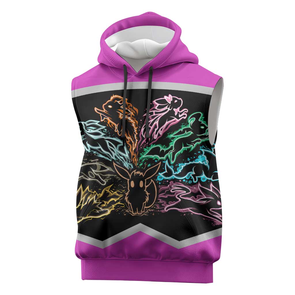 Espeon and Eeveelutions Sleeveless Hoodie with Neon Elemental Designs and Pink Pokémon Theme - The Mazicc