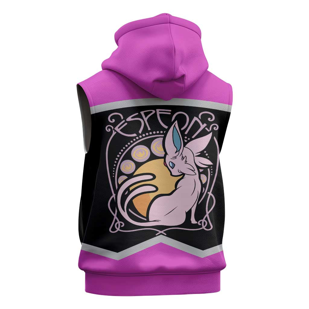 Espeon and Eeveelutions Sleeveless Hoodie with Neon Elemental Designs and Pink Pokémon Theme - The Mazicc
