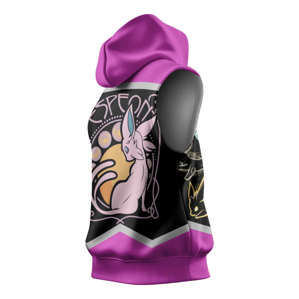 Espeon and Eeveelutions Sleeveless Hoodie with Neon Elemental Designs and Pink Pokémon Theme - The Mazicc