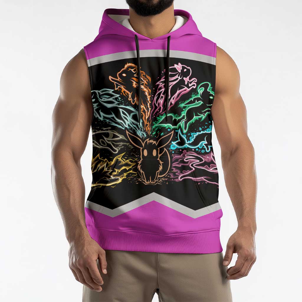 Espeon and Eeveelutions Sleeveless Hoodie with Neon Elemental Designs and Pink Pokémon Theme - The Mazicc