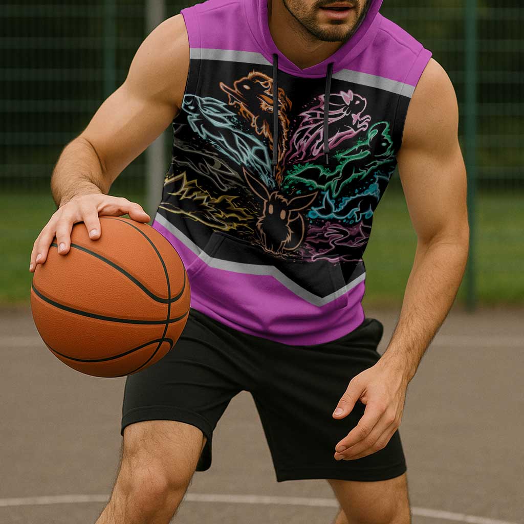 Espeon and Eeveelutions Sleeveless Hoodie with Neon Elemental Designs and Pink Pokémon Theme - The Mazicc