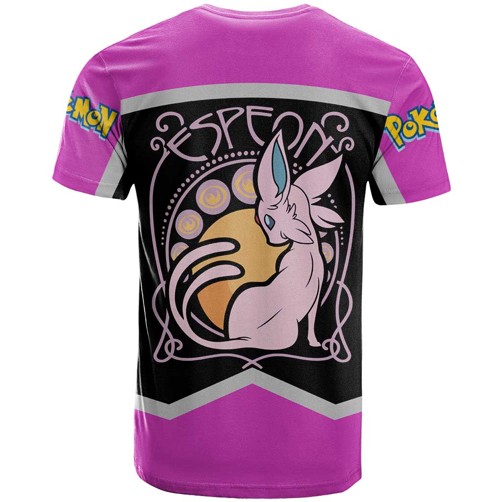 Espeon and Eeveelutions T Shirt with Neon Elemental Designs and Pink Pokémon Theme - The Mazicc