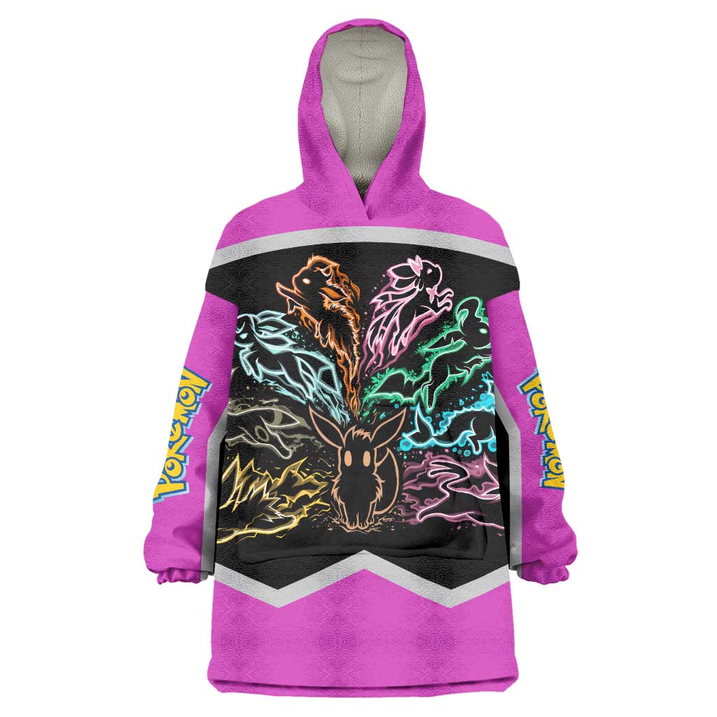 Espeon and Eeveelutions Wearable Blanket Hoodie with Neon Elemental Designs and Pink Pokémon Theme - The Mazicc