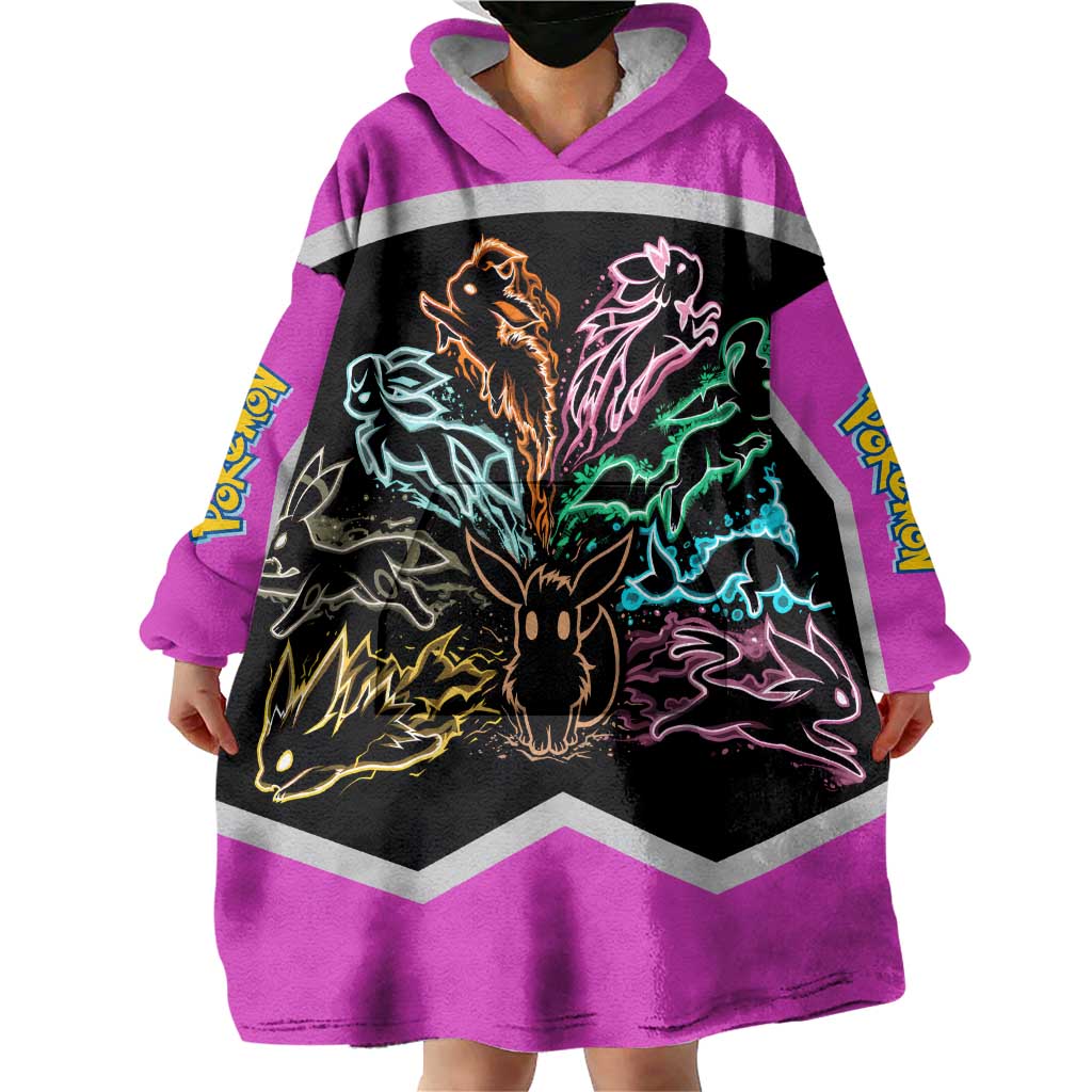 Espeon and Eeveelutions Wearable Blanket Hoodie with Neon Elemental Designs and Pink Pokémon Theme - The Mazicc