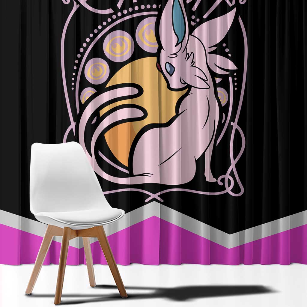 Espeon and Eeveelutions Window Curtain with Neon Elemental Designs and Pink Pokémon Theme - The Mazicc