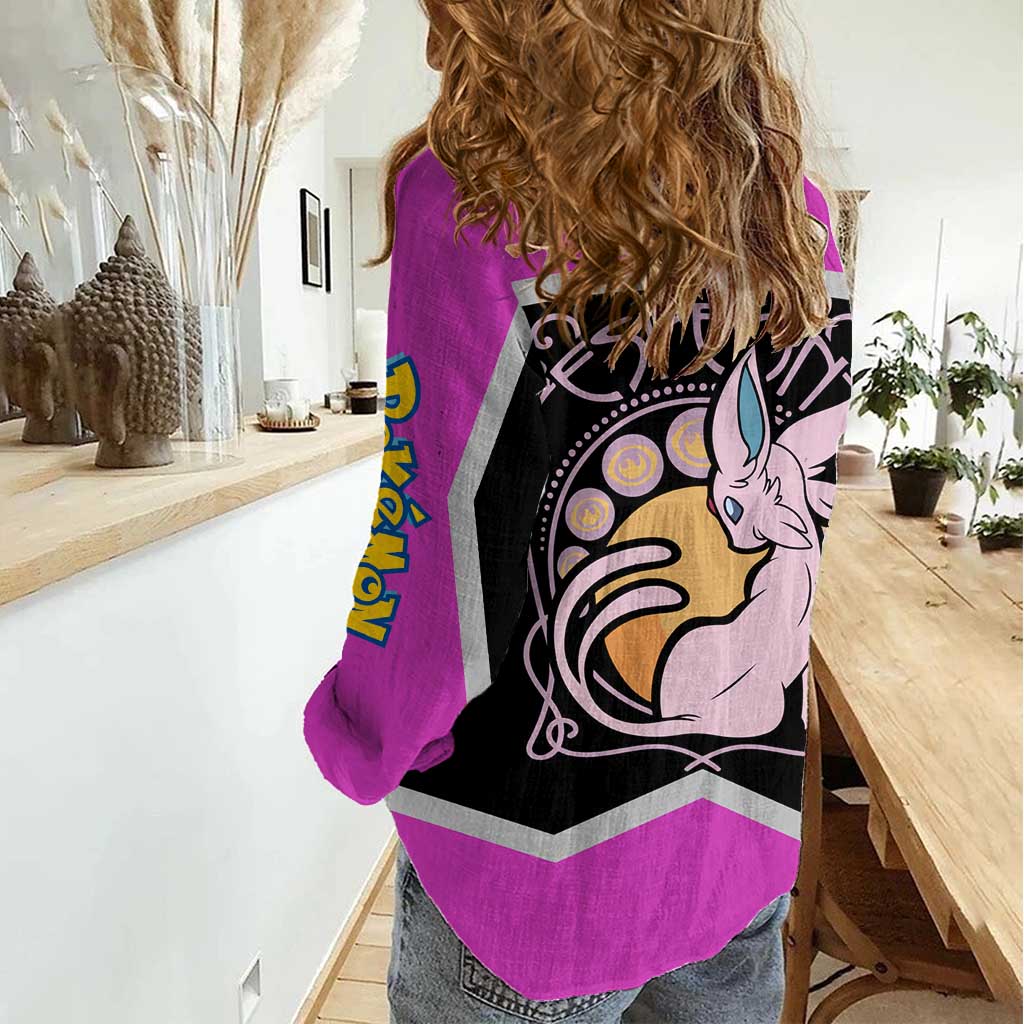 Espeon and Eeveelutions Women Casual Shirt with Neon Elemental Designs and Pink Pokémon Theme - The Mazicc