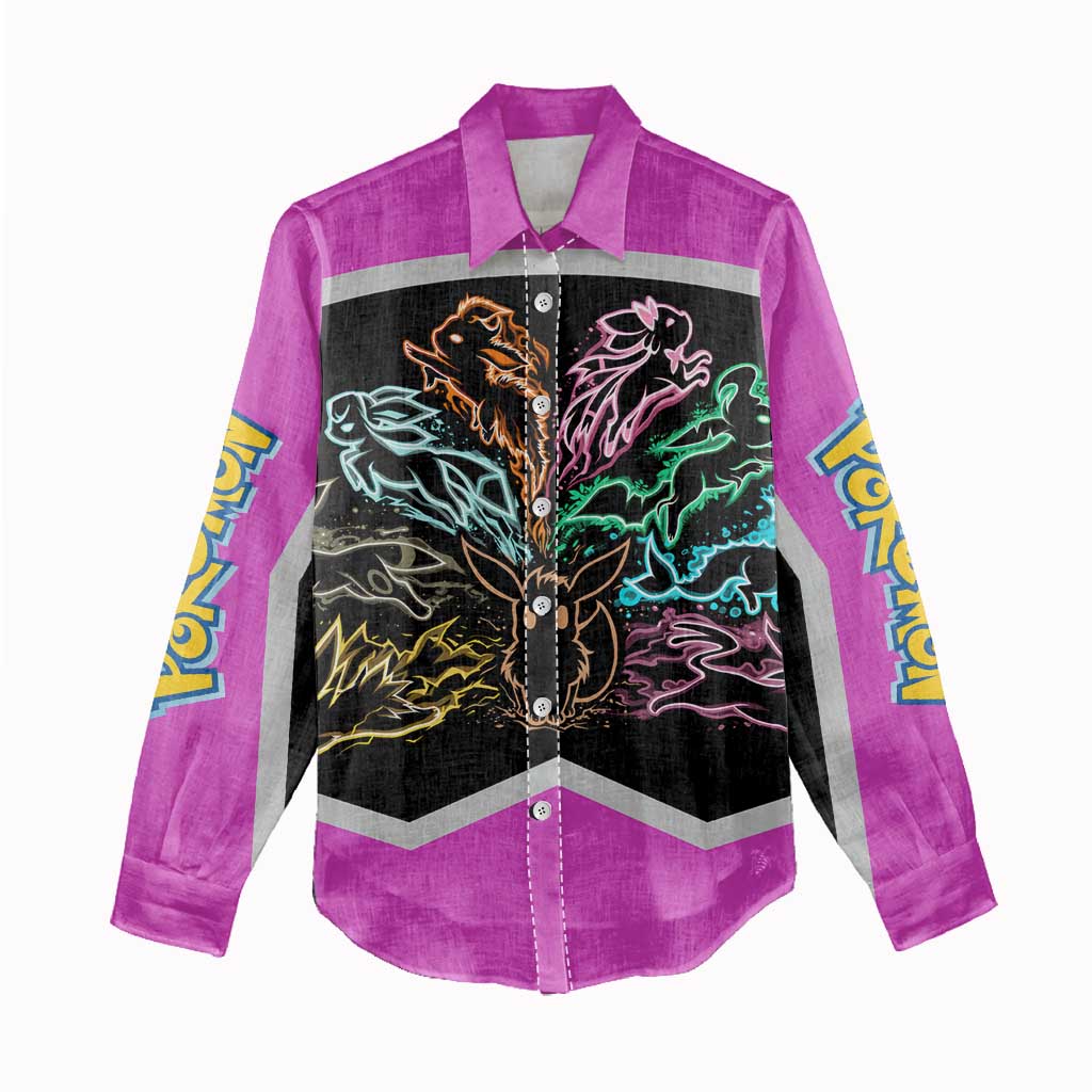 Espeon and Eeveelutions Women Casual Shirt with Neon Elemental Designs and Pink Pokémon Theme - The Mazicc