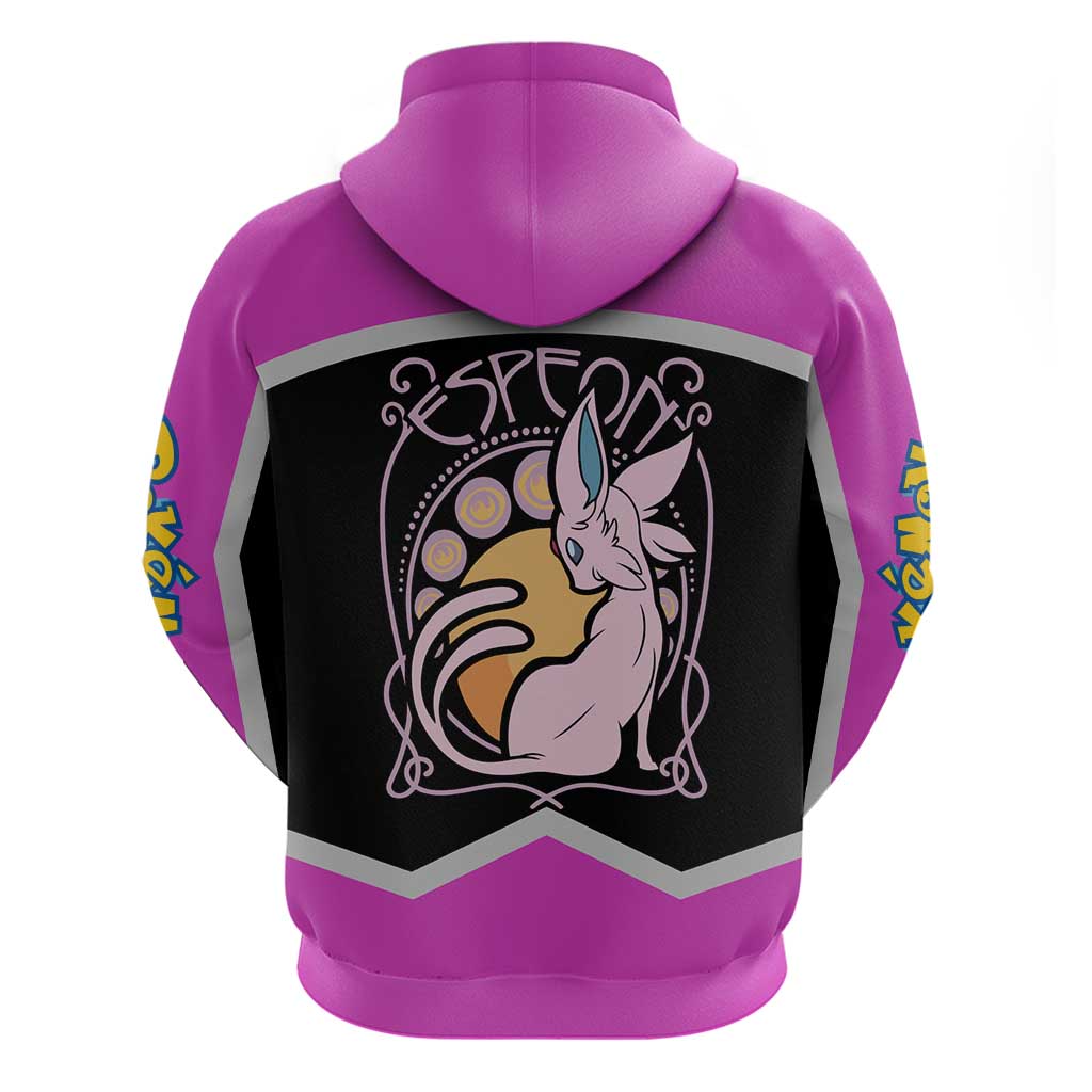 Espeon and Eeveelutions Zip Hoodie with Neon Elemental Designs and Pink Pokémon Theme - The Mazicc